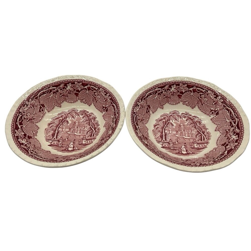 Franciscan Mason Pink Vista Pink/Red Transferware 6" Cereal Dessert Bowl (2)